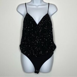 Express Black Sequin Sparkly Sleeveless Bodysuit